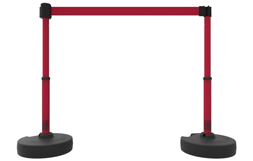 PL4000-RT Plus 75 ft Belt Barrier w/Cart Package & Tray | Mobile System, 5 Telescoping Stanchions, 15 ft Red Blank Retractable Banners, Accessory Tray - style: Red