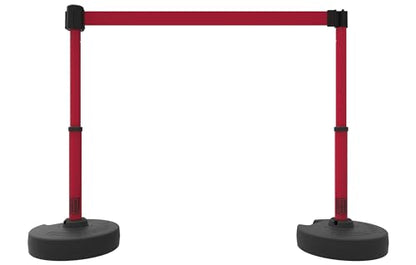 PL4000-RT Plus 75 ft Belt Barrier w/Cart Package & Tray | Mobile System, 5 Telescoping Stanchions, 15 ft Red Blank Retractable Banners, Accessory Tray - style: Red