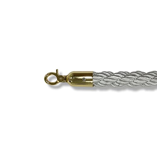 Gold Crown Top Decorative Rope Safety Queue Stanchion Barrier in 3 pcs Set, VIP Crowd Control (72" Pearl White Braided) - color: 72" Pearl White Braided