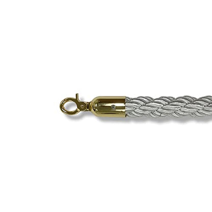 Gold Crown Top Decorative Rope Safety Queue Stanchion Barrier in 3 pcs Set, VIP Crowd Control (72" Pearl White Braided) - color: 72" Pearl White Braided