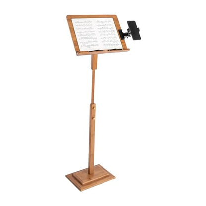 Sheet Music Stand & Desktop Book Stand with Phone Holder, Rotatable Music Book Holder Stand,Wooden Portable Sheet Music Table Stand Height Adjustable from 39.4-51.2in with Book Stand Support - color: 39.4-51.2in