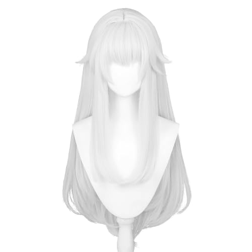 27in/70CM Long Straight White Wig with Bangs Women Halloween COS 60s Men's Hippie Wigs Queen Witch Devil Game Cosplay wig Anime COS Inuya Wigs Christmas,Comic con,Game Show,Party - color: Pure White
