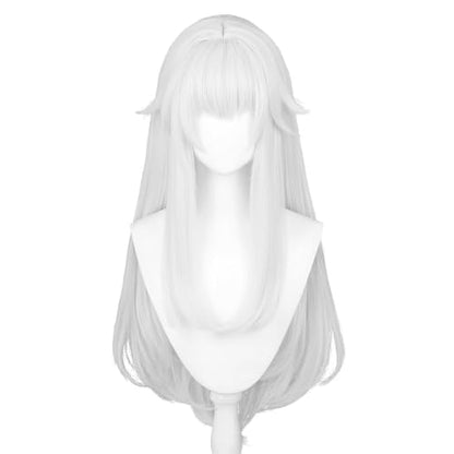 27in/70CM Long Straight White Wig with Bangs Women Halloween COS 60s Men's Hippie Wigs Queen Witch Devil Game Cosplay wig Anime COS Inuya Wigs Christmas,Comic con,Game Show,Party - color: Pure White