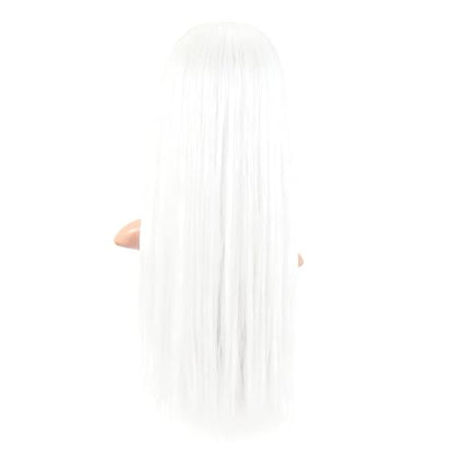 MapofBeauty 24 Inch Long Straight Flat Bangs Party Cosplay Wig, White | 60 cm Synthetic Hair Wig, Heat Resistant, Women - color: White
