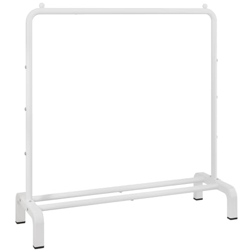 JIUYOTREE Metal Clothing Rack, 43.3 Inches Clothes Garment Coat Rack with Bottom Shelf for Hanging Skirts, Shirts, Sweaters, White | Metal 43.3 Inches Garment Rack Clothing Clothes Rack with Bottom Shelf for Hanging Clothes Coats Skirts Shirts Sweaters Wh
