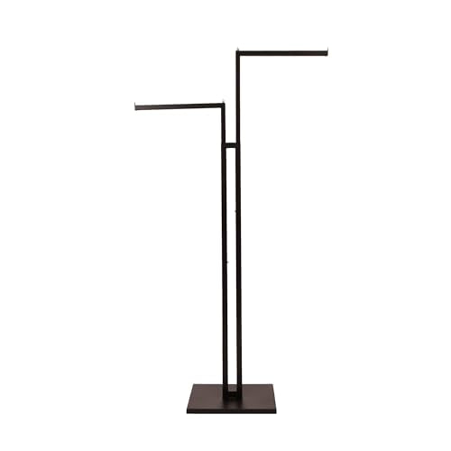 SSWBasics Black 2-Way Adjustable Clothing Rack with Straight Arms and Chrome Accents - Adjustable From 48" to 72" - Great for Retail, Restaurants, and Home Storage
