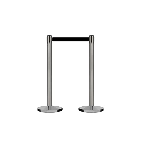 CCW IRBB-100 Crowd Control Retractable Belt Barrier Stanchions, 2 Pack | 7.5 Ft Blue Belt, Satin Stainless Steel Posts, Cast Iron Bases, Floor Protection, 4-way Receivers and Controlled Retraction. - color: Blue, size: 7.5 Foot
