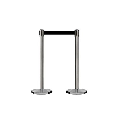 CCW IRBB-100 Crowd Control Retractable Belt Barrier Stanchions, 2 Pack | 7.5 Ft Blue Belt, Satin Stainless Steel Posts, Cast Iron Bases, Floor Protection, 4-way Receivers and Controlled Retraction. - color: Blue, size: 7.5 Foot