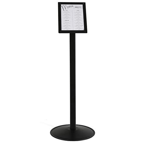 M&T Displays Simplistic Curved Menu Board Black Pedestal Sign Holder Floor Standing Aluminum Front Loading Easy Open Poster Advertisement Sign Holder for Restaurant Cafe Hotel (Black, 8.5x11 inch) - size: 8.5x11 inch