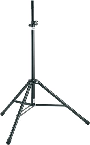 K&M König & Meyer 21460.177.55 Speaker Stand | Spring-Loaded / Locking Height Adjust | Double Cross Leg Brace | Lightweight Compact | Includes Adaptor Sleeve | Max Load 110 lbs | German Made | Black - color: Black