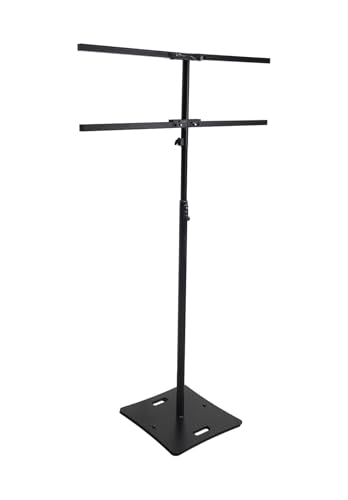 Rockville RLF6 BLACK 9.8 Ft Lighting/Projector Stand, Flat-Base, Tree Bar, Air Cushion, with Bags for DJs/Event Planners | DJ Stand, 3 Travel Bags, Foldable 48" Tree Bar, 140 lbs Capacity, All Metal, Fits PA Speakers, 9.8 Ft with Extension Pole