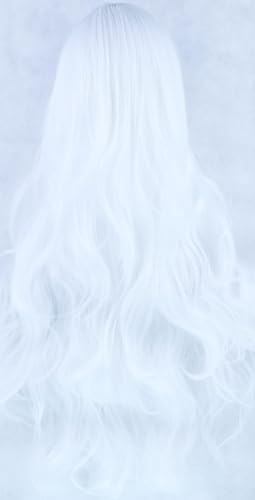 IMISSU 80cm Long Curly Natural Hair Cosplay Wig with Bangs Colorful Halloween Costume Party Wigs for Women (Pure White) - color: Pure White