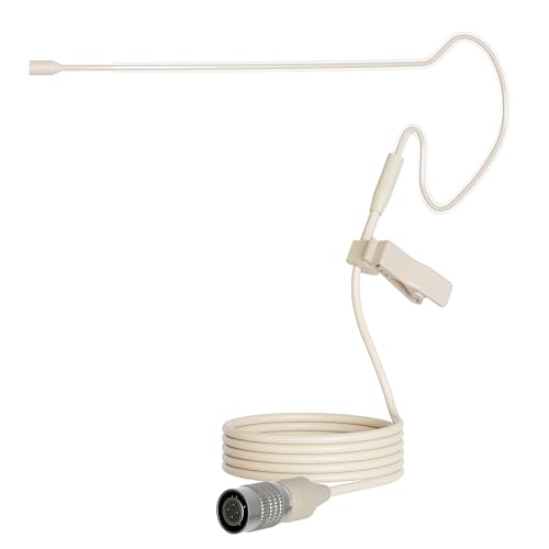 J K MIC-J S90 Earhook Microphone Compatible with Audio-Technica Bodypacks | Hirose 4 Pin Connector Omni Condenser Single-Ear Headset Headworn Microphone Lightweight Beige Low-Profile for Presentations