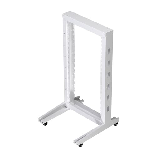 NavePoint 22U 2 Post Rack Open Frame Server Rack for 19 Inch Equipment, AV, Networking, Data & IT Devices, 2-Post Rack 22U with Wheels, 661lbs Weight Capacity, White - color: White, size: 22U