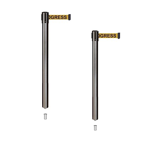 Montour Line MX630SK Retractable Belt Stanchions, Mini Socket Base, 2-Pack - color: Yellow with "CLEANING IN PROGRESS" Black Letters, size: 7.5 ft