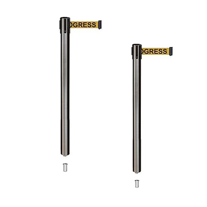 Montour Line MX630SK Retractable Belt Stanchions, Mini Socket Base, 2-Pack - color: Yellow with "CLEANING IN PROGRESS" Black Letters, size: 7.5 ft