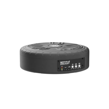 Rockville Wheel of BASS 8 Inch Slim Under-Seat Powered Truck/Car Subwoofer | 500W Peak, 125W RMS, Cast Aluminum, Metal Bass Knob, Auto Turn-On, High/Low Level Inputs, MOSFET