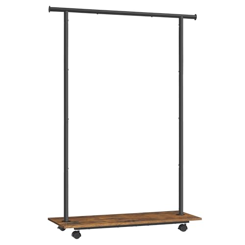 SONGMICS Clothes Rack with Wheels, Metal Garment Rack with Shelf | Clothing Rack for Hanging Clothes, 38.8 Inches, Loads up to 110 lb, Rustic Brown and Black, COLTEN Collection UHSR151B01 - color: Black, style: Single Rod