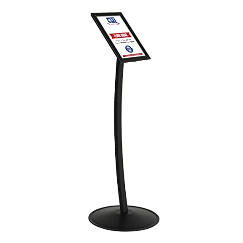 M&T Displays Simplistic Curved Menu Board Black Pedestal Sign Holder Floor Standing Aluminum Front Loading Easy Open Poster Advertisement Sign Holder for Restaurant Cafe Hotel (Black, 8.5x11 inch) - size: 8.5x11 inch