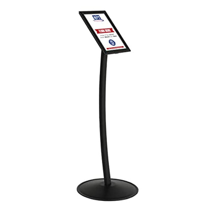 M&T Displays Simplistic Curved Menu Board Black Pedestal Sign Holder Floor Standing Aluminum Front Loading Easy Open Poster Advertisement Sign Holder for Restaurant Cafe Hotel (Black, 8.5x11 inch) - size: 8.5x11 inch