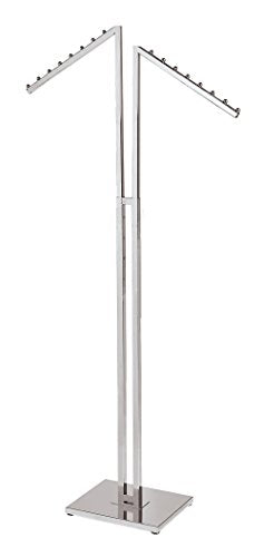 SSWBasics Chrome 2-Way Clothing Display Rack - Sleek Retail Clothing Rack with Slant Arms for Garment Display (48"-72"H 3" Increments) - Sturdy Clothes Rack for Boutique, Thrift Store, and Retail