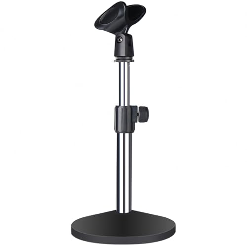 Mic stand desk, heavy metal base, adjustable height up to 16.5 inches, easily assembled, classical and sturdy (mirror)