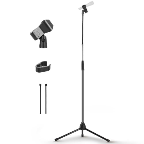 Pyle Tripod Mic Stand, Adjustable Gooseneck Microphone Stand, Sturdy Build, Non-Slip Rubber Feet, Folds Flat for Compact Storage, Includes Mic Clip & 5/8" Adapter, 52.36" to 79.13" Inch