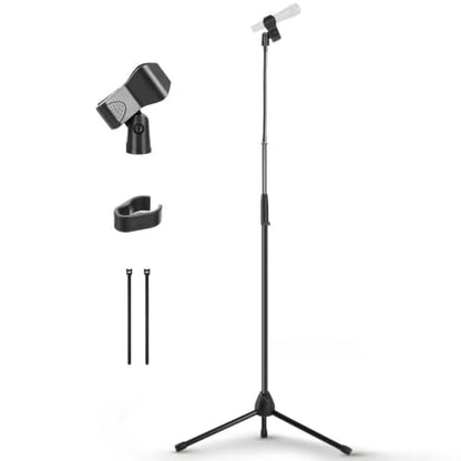 Pyle Tripod Mic Stand, Adjustable Gooseneck Microphone Stand, Sturdy Build, Non-Slip Rubber Feet, Folds Flat for Compact Storage, Includes Mic Clip & 5/8" Adapter, 52.36" to 79.13" Inch