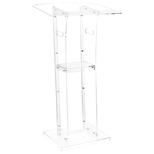 VEVOR Podium Stand, 43-Inch Acrylic Lectern, Portable Laptop Desk with Wide Reading Surface and Storage Shelf, Book Stopper, Floor-Standing, for Classroom, Wedding, Conference, Lecture and Concert - style: 43" White