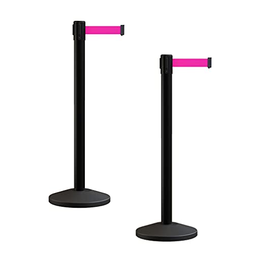 Crowd Control Warehouse Retractable Belt Barrier Stanchions, Set of 2 - color: Fluorescent Pink, size: 7.5 Foot
