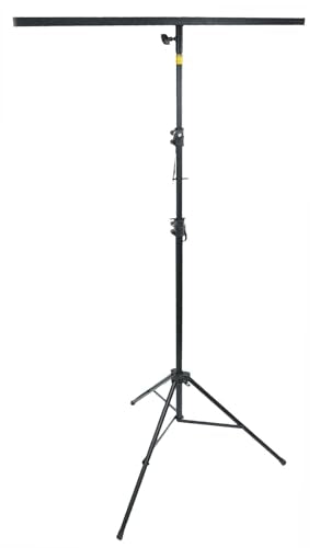 Rockville RVLS60 9-Foot Portable Tripod DJ Lighting T-Bar Stand with Bag | 60 lb Capacity, Extends to 9 Feet, Collapses to 45", Heavy-Duty Steel, 8 Hanging Bolts, Safety Pins, 42" T-Bar