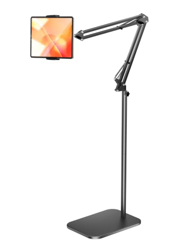 Tablet Floor Stand with 4.5LB Heavy Metal Base,Overhead Bed Phone Stand Angle Height Adjustable Holder, Universal Phone Mount for iPad iPhone Pro Air Mini, Samsung Tab, Kindle, E-Readers...