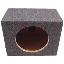 15" Sealed Subwoofer Box Rear Angle Single 15 Sub Enclosure 5/8" MDF - ASC | Empty 15 inch woofer cutout, air-tight bass loading, slant-back panel clears seats and cargo, dense wood build, carpet finish