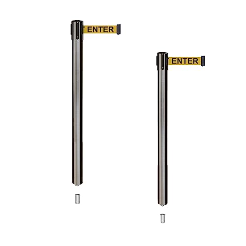 Montour Line MX630SK Retractable Belt Stanchions, Mini Socket Base, 2-Pack - color: Yellow with "CAUTION - DO NOT ENTER" Black Letters, size: 7.5 ft