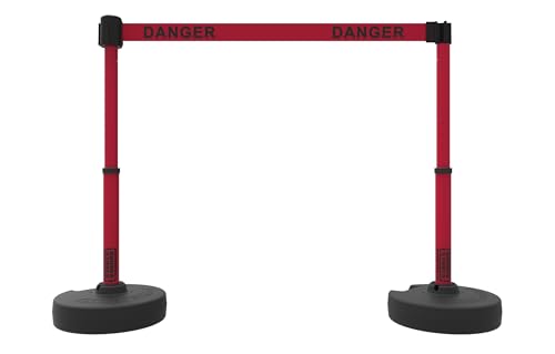 PL4162T Plus 75 ft Belt Barrier w/Cart Package & Tray | Mobile System, 5 Telescoping Stanchions, 15 ft Red "Danger (Double-Sided)" Retractable Banners, Accessory Tray - style: Red: Danger (Double-Sided)