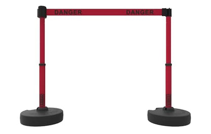 PL4162T Plus 75 ft Belt Barrier w/Cart Package & Tray | Mobile System, 5 Telescoping Stanchions, 15 ft Red "Danger (Double-Sided)" Retractable Banners, Accessory Tray - style: Red: Danger (Double-Sided)