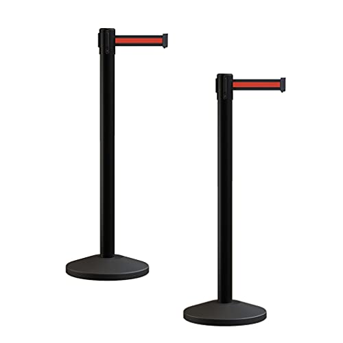 Crowd Control Warehouse RBB-100 Retractable Belt Stanchion Barriers, 2 Pack - color: Black with Horizontal Red Stripe, size: 7.5 Foot