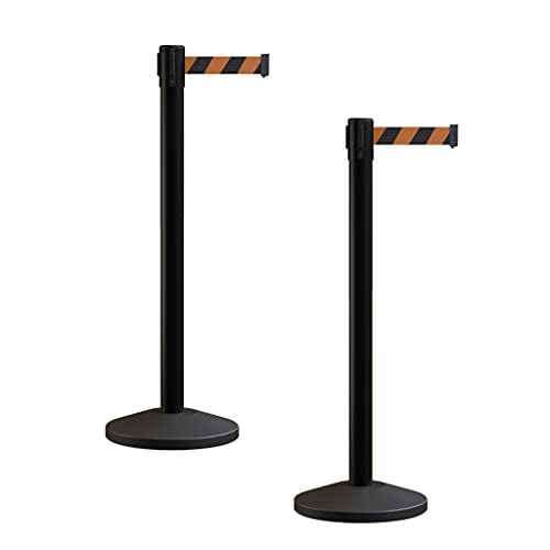 Crowd Control Warehouse RBB-100 Retractable Belt Barrier Stanchions, 2-Pack - color: Black and Orange Diagonal, size: 7.5 Foot