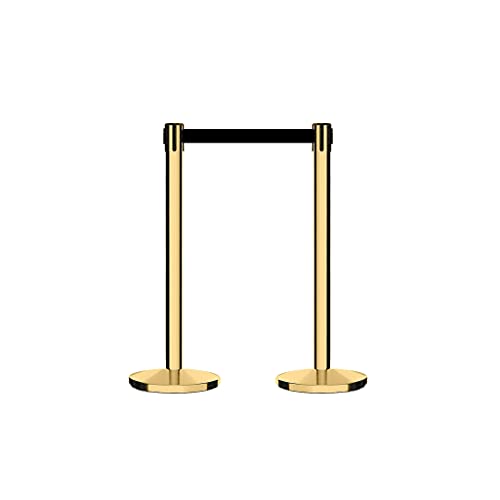 CCW Retractable Belt Barrier Stanchions, 2-Pk, 7.5-ft Brown, Polished Brass - color: Brown, size: 7.5 Foot