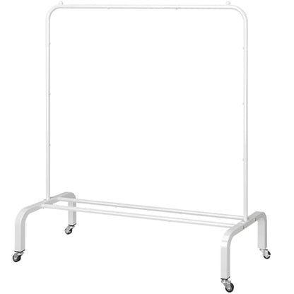 JIUYOTREE Metal Clothing Rack with Wheels, 43.3 Inches Rolling Clothes Garment Coat Rack with Bottom Shelf, Clothing Rack for Hanging Clothes, Coats, Skirts, Shirts, Sweaters, White - color: White, size: 43.3"W x 15.75"D x 61"H with wheels