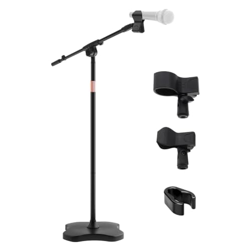 Heavy Duty Mic Floor Stand Adjustable 46-72" for Singing Recording | 4.4lb weighted base prevents tipping. Rock-solid stability. 360° boom arm detachable + 180° tilt. Podcast stage vocals use