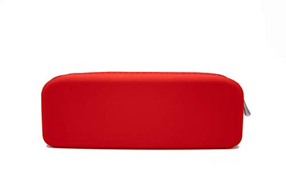 Silicone Pen Pencil Bag case with Zipper, Water Leak Resistant,Toiletry Essentials Holder, Cosmetic Pouch Organizer Drop kit for Personal Items,School,Gift,Kid,Teen, Student, Red