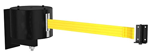 WM6500 Series Extra Long Span 65' Wall Mounted Retractable Belt Barrier w/Pivoting Wall Mount and Loop Receiving End, Yellow Belt - color: Yellow Belt