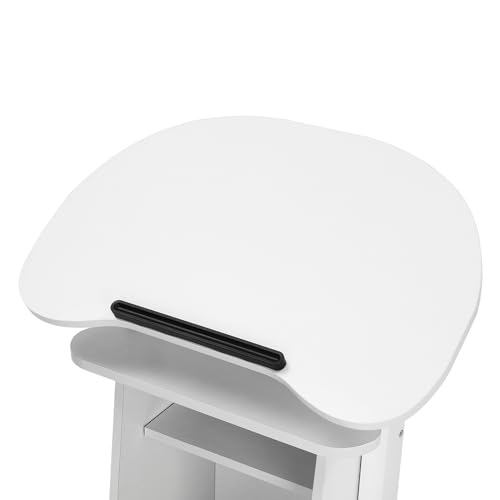 Portable Podium Stand, Mobile Height Adjustable Church Classroom Lecture Teacher Speaker Presentation Stand Concert Podium Standing Desk Laptop Holder (White) - color: White