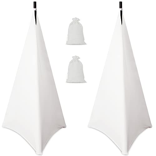 AKOZLIN Speaker Stand Cover with 360 Degree Tripod Stand Skirt Skrim Stretchable Lycra Fabric Covers with Free Storage Bag TWO PACK White - color: White-Two pack