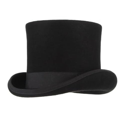 GEMVIE Men 100% Wool Mad Hatter Satin Lined Black Top Hats 6.7" High Topper Hat - size: 7 3/8