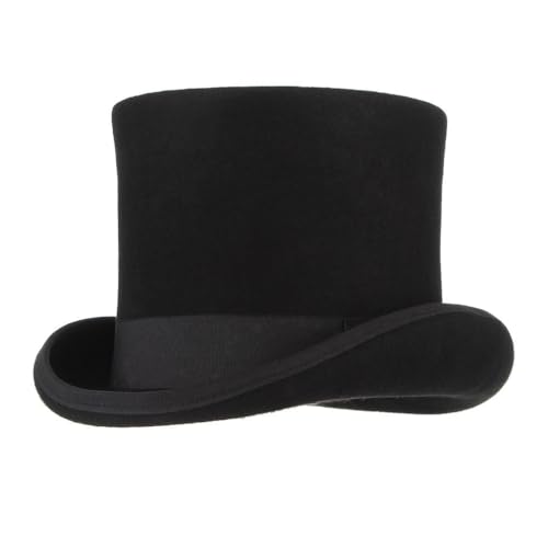 GEMVIE Men 100% Wool Mad Hatter Satin Lined Black Top Hats 6.7" High Topper Hat - size: 7 1/8
