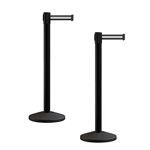 Crowd Control Warehouse RBB-100 Retractable Belt Stanchion Barriers, 2 Pack - color: Black White with Horizontal Stripe, size: 7.5 Foot