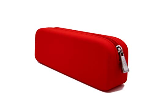 Silicone Pen Pencil Bag case with Zipper, Water Leak Resistant,Toiletry Essentials Holder, Cosmetic Pouch Organizer Drop kit for Personal Items,School,Gift,Kid,Teen, Student, Red