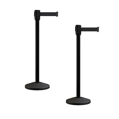 Montour Line M530 Set of 2 Retractable Belt Barrier Stanchion, Sloped Base, Black Powder Coated Post (11 ft Black Belt) - color: Black, size: 11 ft